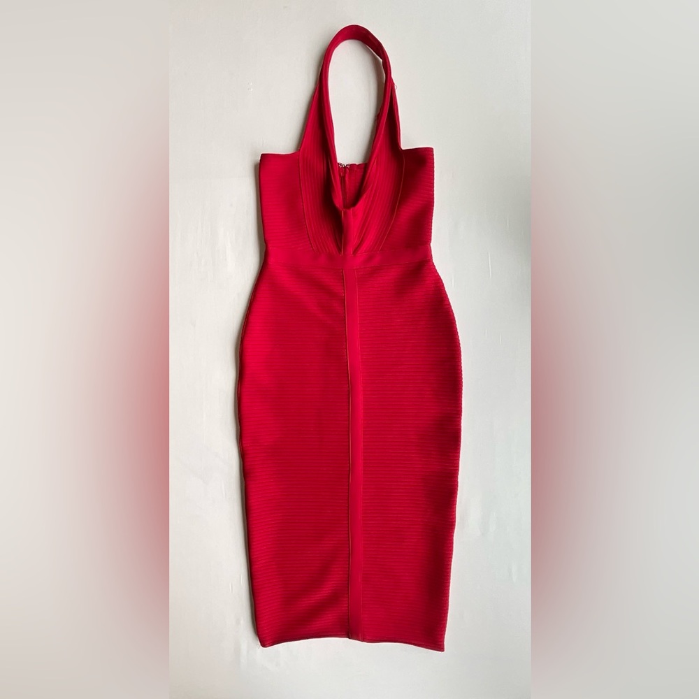 Red Halter Bodycon Midi Dress Size S Cocktail Party Dress